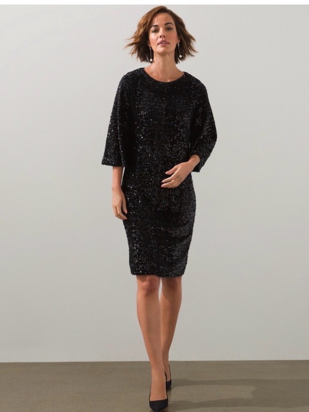Chico's Black Sequin Knee-Length Sheath Dress